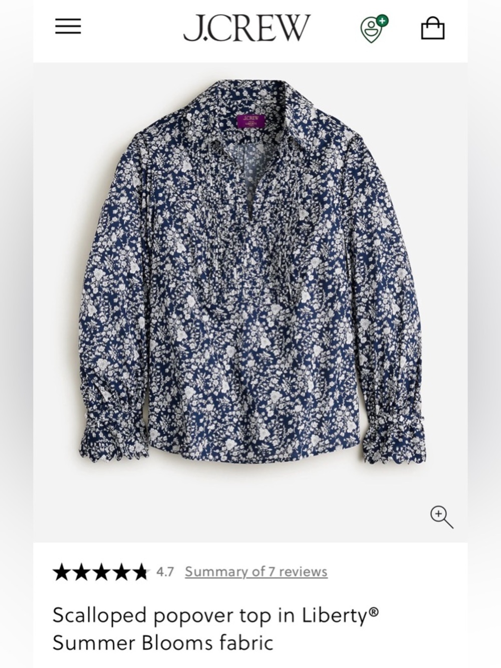 Scalloped popover top in Liberty® Summer Blooms fabric size XS